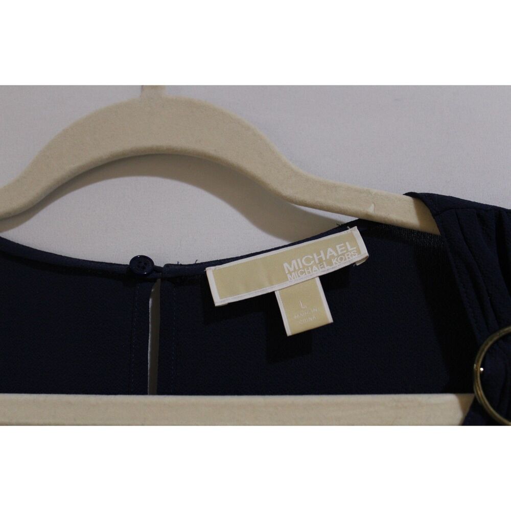 MIchael Kors Blue V-Neck Sleveless Peplum Top Gold Trim L - Picture 5 of 5
